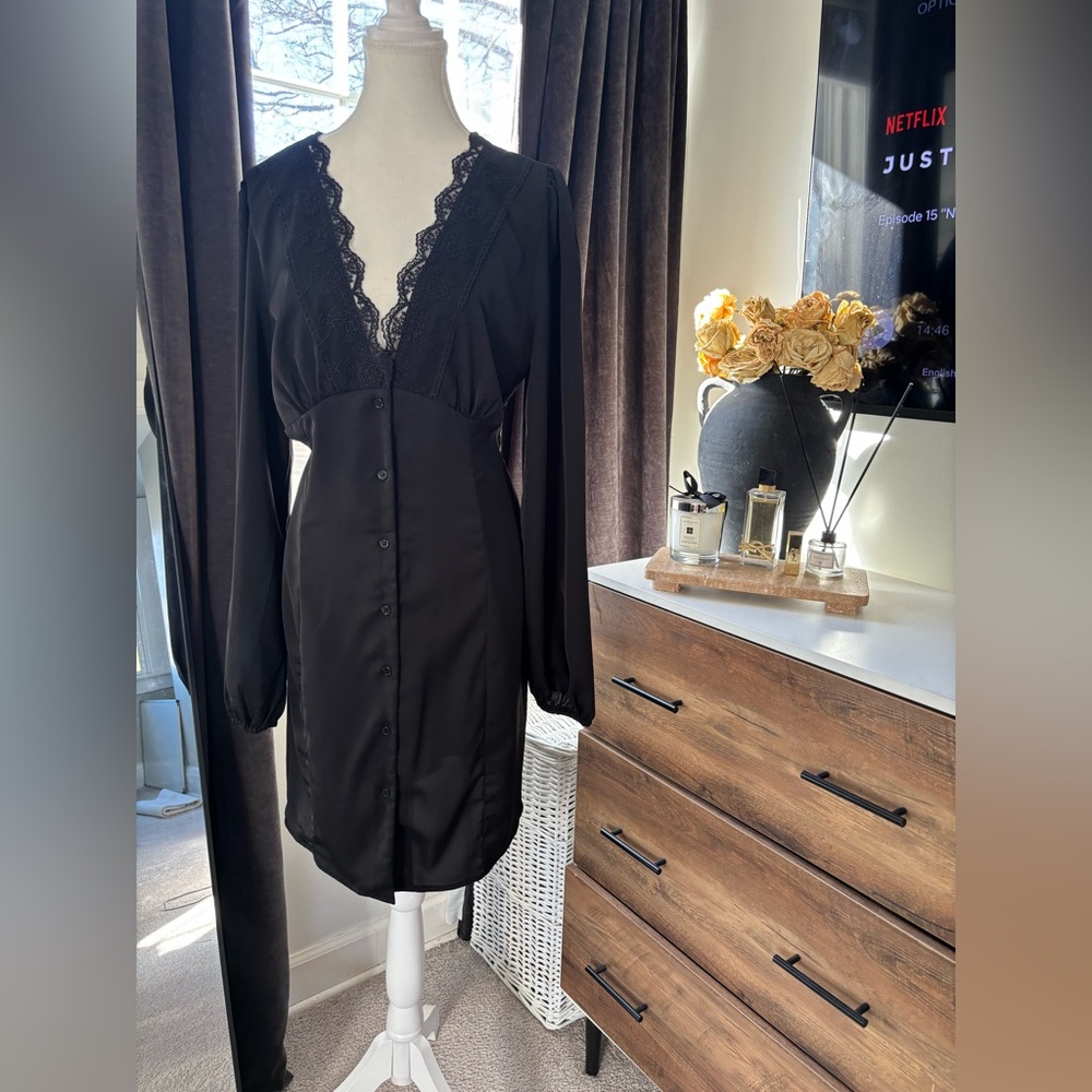 Elegant Black Lace Button-Down Dress - Picture 3 of 7
